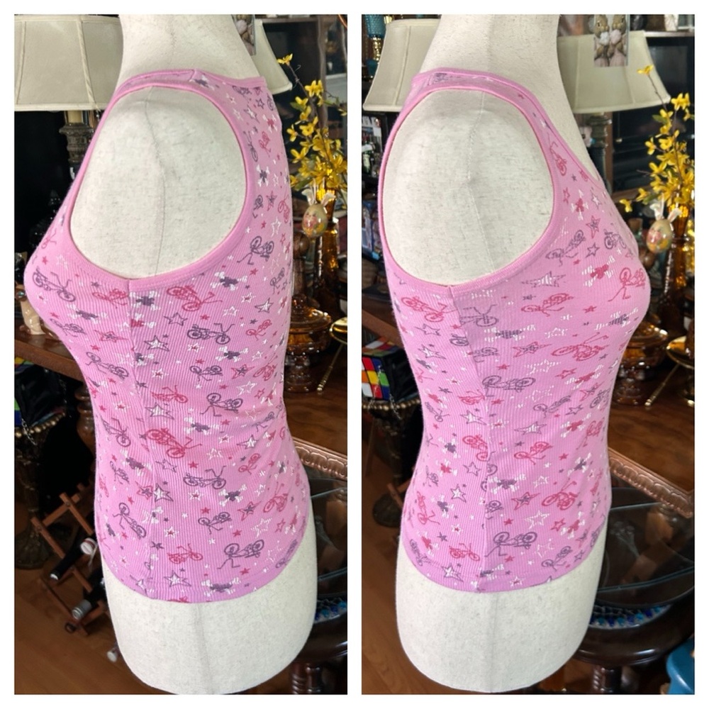 Vintage Delia's Pink Ribbed Graphic Tank Top w Bikes - Picture 4 of 13